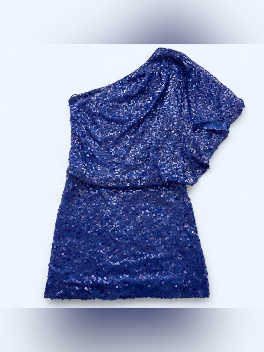 Navy Blue One-Shoulder Sequin Party Dress